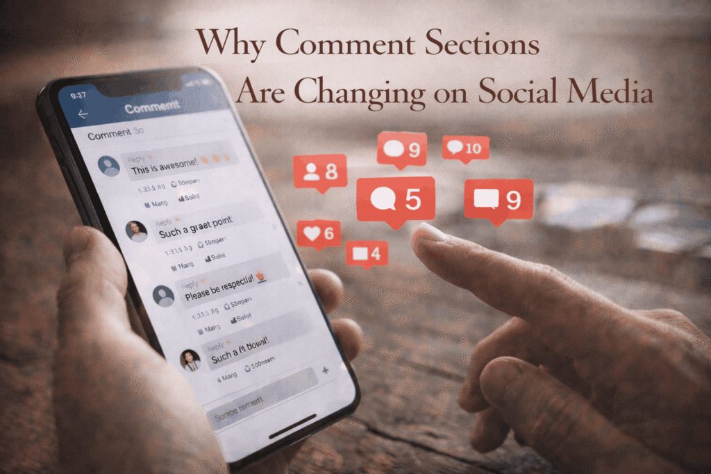 Smartphone displaying a social media comment section with reactions, showing how online conversations are changing